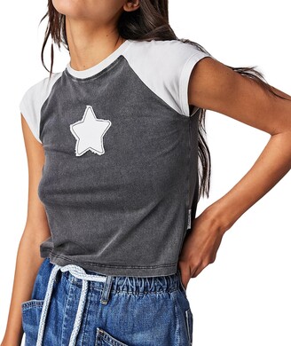 Chollius Women Star Graphic Print T-Shirt Crop Top Short Sleeve Y2K Vintage  Fairy Grunge Tees Young Girls Rhinestone Aesthetic Harajuku Summer Shirt  Party Clothing (Beige - ShopStyle