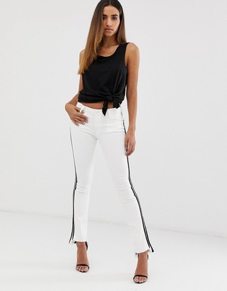 Replay white cropped bootcut jeans with black stripe