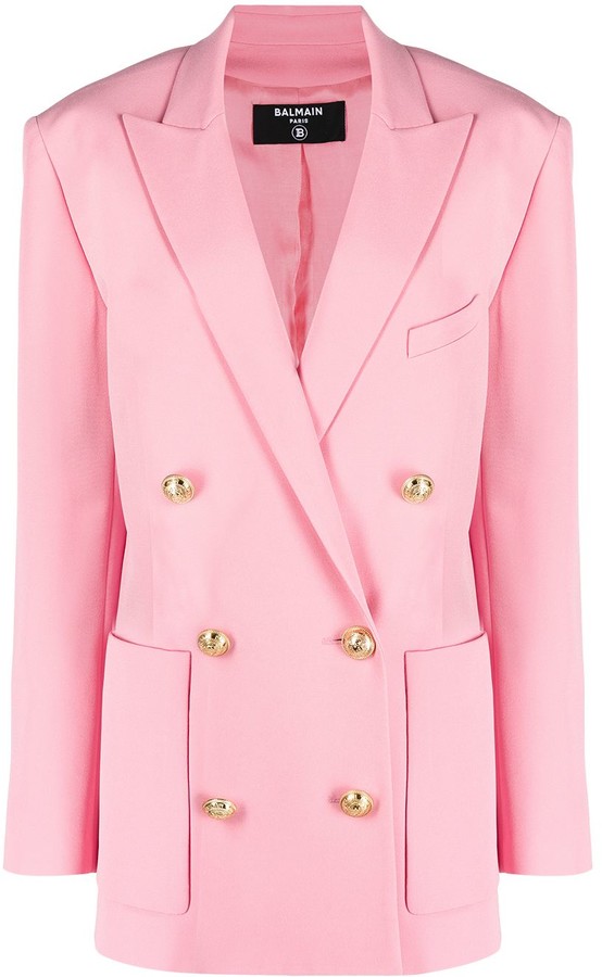 double breasted pink blazer