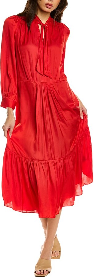 Zadig & Voltaire Ruffled Asymmetric Silk Dress in Red Womens Dresses Zadig & Voltaire Dresses Save 15% 