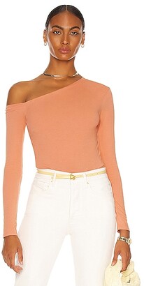 Enza Costa Angled Exposed Shoulder Long Sleeve Top in Peach
