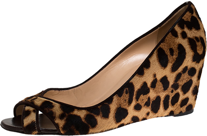 leopard closed toe wedges