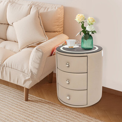 Ivy Bronx 3 Tier Round Smart Bedside Table Nightstand With LED Wireless Charge And USB Function