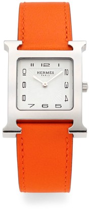 Hermes Heure H 26MM Stainless Steel & Leather Strap Watch