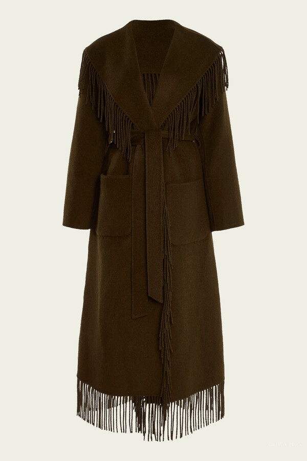 Simkhai Carrie Fringe Robe Coat in Chocolate