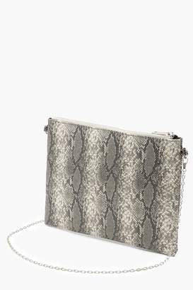 boohoo Faux Python Snake Clutch With Chain