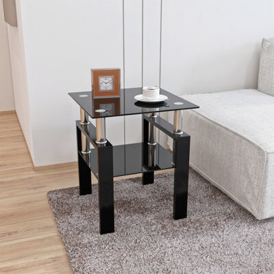 Wrought Studio Tempered Glass Tea Table Coffee Table End Table, Square Table