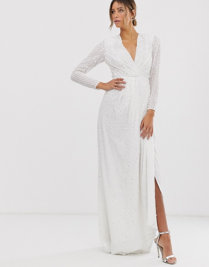 white plunge wrap dress