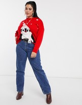 Thumbnail for your product : New Look Plus New Look Curve Penguin Christmas Jumper in Red