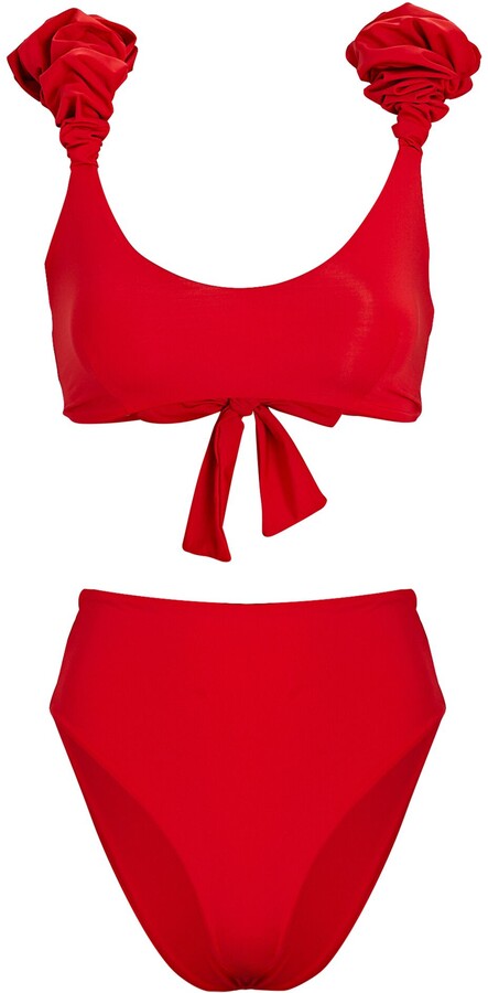 random tropical ruffle top with high waist bikini