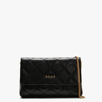 DKNY Sofia Quilted Black Leather Clutch Cross-Body Bag