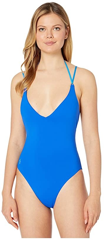 ralph lauren blue one piece bathing suit