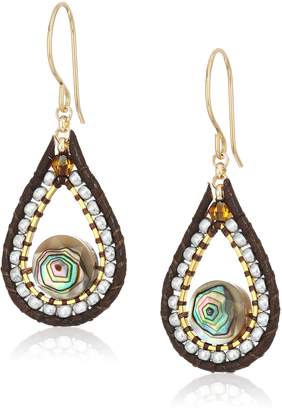 Miguel Ases Small Leather Enclosed Shell Tear Drop Earrings