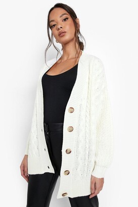 boohoo Cable Knit Contrast Sleeve Cardigan