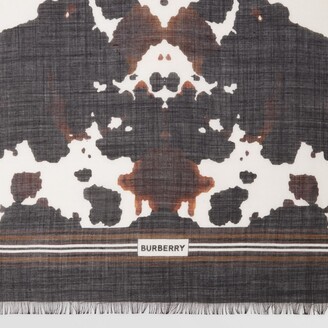 Burberry Camouflage Print Silk Wool Scarf
