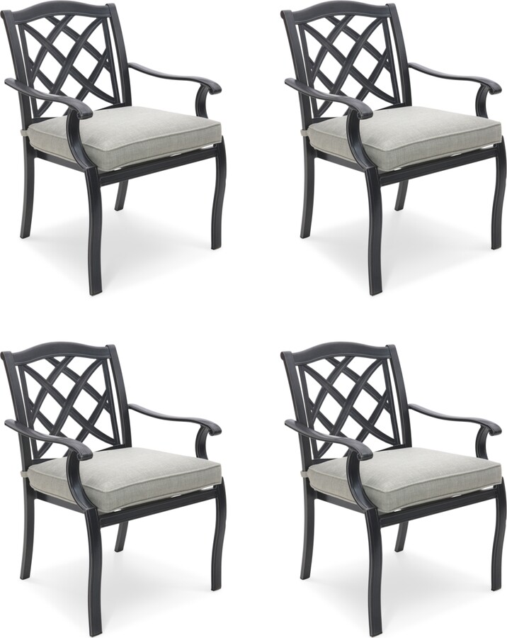Agio Wythburn Mix and Match Lattice Outdoor Dining Chairs Set of 4 Created for Macy's - Straw Natural/Pewter Finish