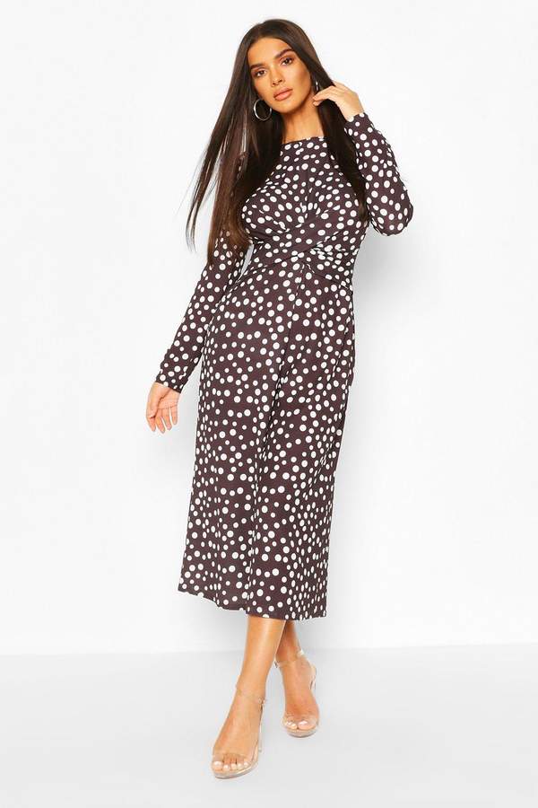 twist front polka dot jumpsuit