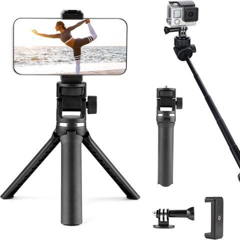 miqpower Cell Phone Tripod Stand,25' Selfie Stick Tripod with Phone Holder,Extendable Desk Tripod for iPhone,Camera,Gopro