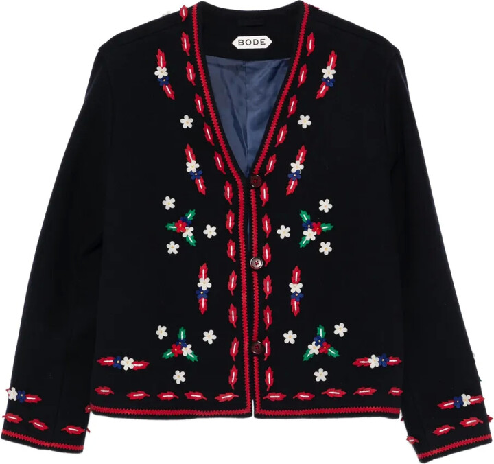 Bode flower appliqué V-neck knitwear