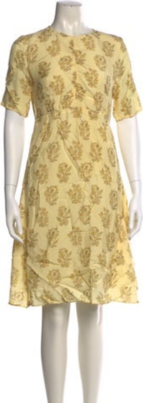 Acne Studios A-Line Dress Yellow Floral Print Short Sleeve with Crew Neck Designer
