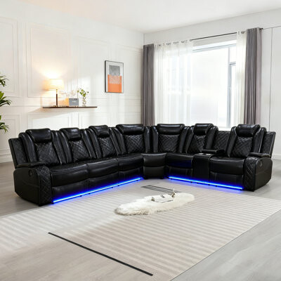 Ivy Bronx 3-Piece Living Room Breathing Leather Recliner Sofa