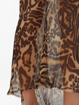 Thumbnail for your product : Raey Dip-hem Tiger-print Sheer Silk Slip Dress - Brown Multi