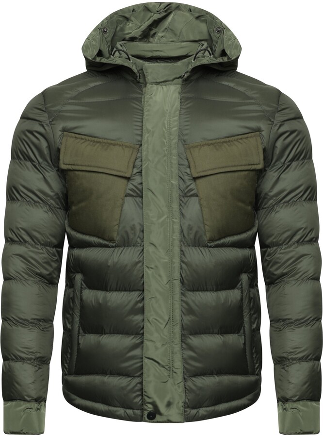 Hilization Mens Winter Hooded Casual Solid Color Cotton Thicken Striped with Pockets Down Jacket 
