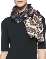 Thumbnail for your product : Tory Burch Damask Printed Scarf, Navy