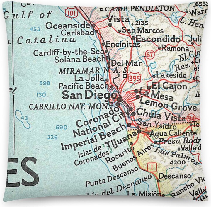 San Diego California Vintage Map Pillows/Ca Gifts Home Decor Housewarming Includes Insert Square Or Lumbar