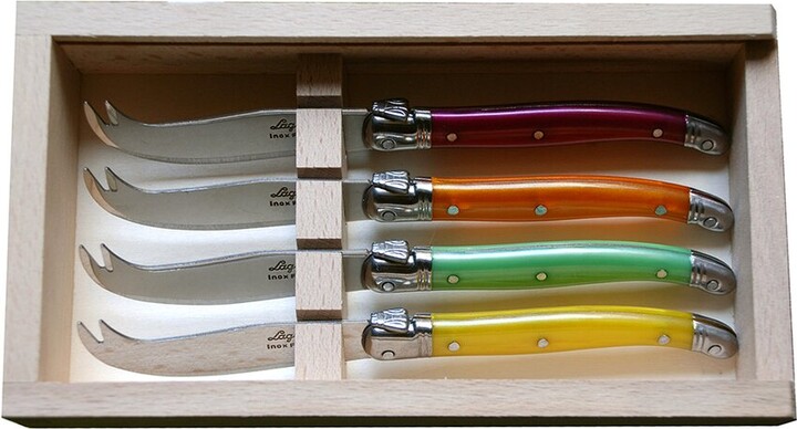 Jean Dubost Le Thiers 4 Multi-Color Cheese Knives In Box