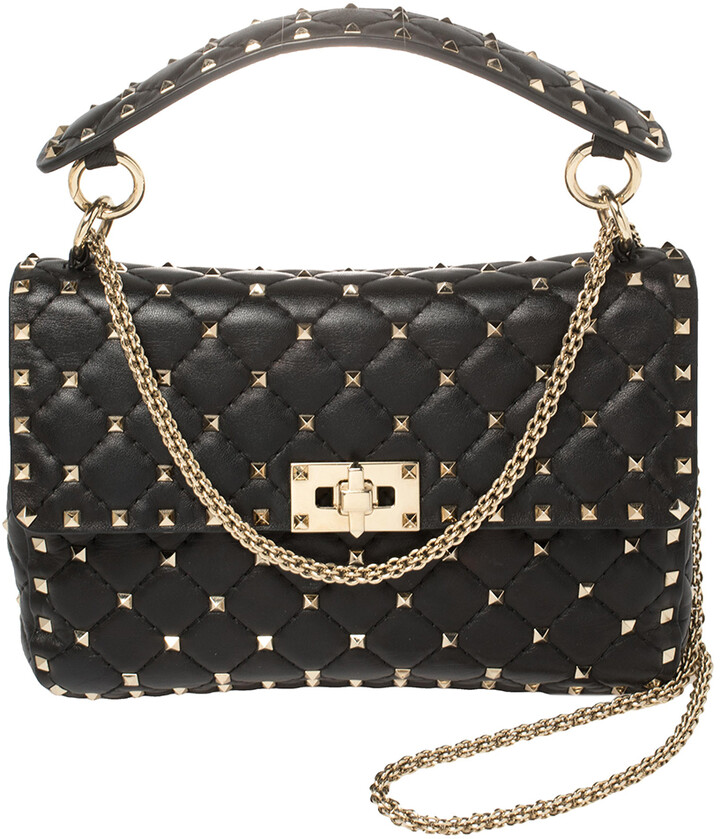 Valentino Black Quilted Leather Rockstud Spike Top Handle Bag - ShopStyle