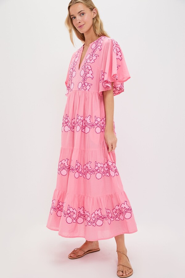 Oliphant Tangier Pink Flirty V Neck Maxi Dress