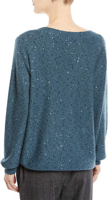 Brunello Cucinelli V-Neck Long-Sleeve Paillette Silk-Cashmere Sweater