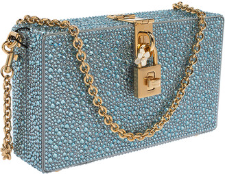 Dolce & Gabbana Azure Heat-Applied Rhinestones Dolce Box Chain Clutch
