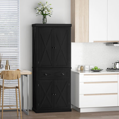 Hokku Designs Freestanding Kitchen Pantry Cabinet In Black 4 Doors 6 1 Drawer - Optimize Your Space Modern Door Pantry Black Keep Organized And Visually Appeali
