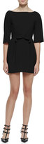 Thumbnail for your product : RED Valentino 3/4-Sleeve Bow-Waist Dress with V'd Back, Black