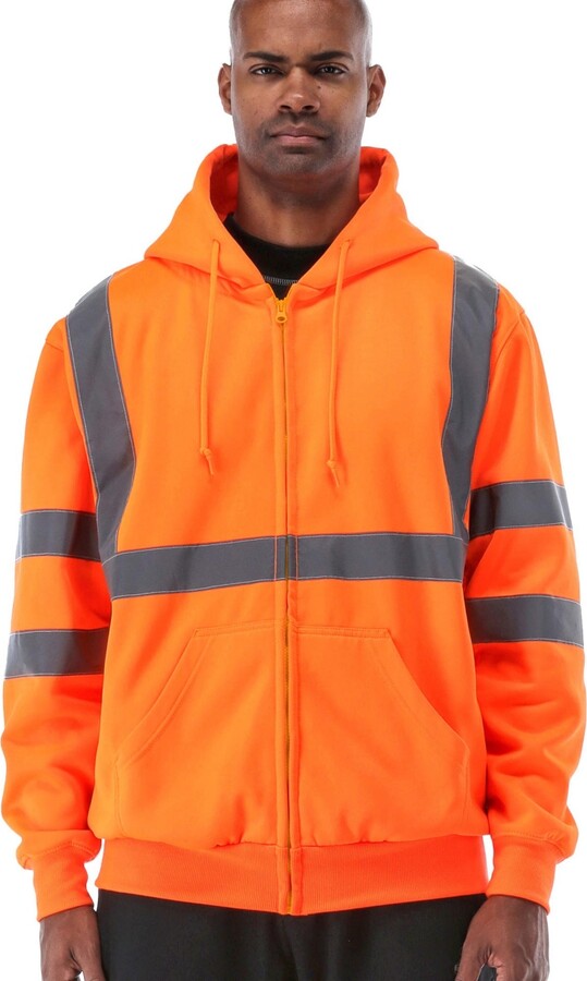 Refrigiwear Men's HiVis Hooded Sweatshirt - High-Visibility Insulated Work Hoodie Reflective Warm Durable Cold-Weather Safety Gear