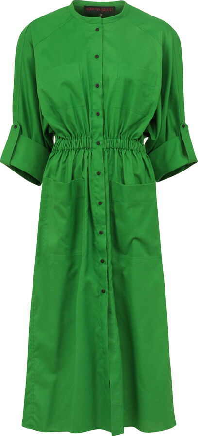 Martin Grant Collarless Rolled Sleeve Cotton Dress