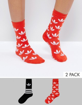 adidas 2 Pack Red Trefoil Print Socks