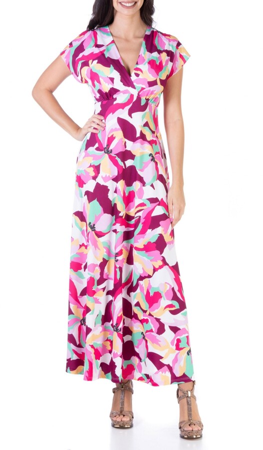 EFOFEI Womens Wrap V Neck Long Sleeve Casual Floral Print Swing A Line Midi Dress 