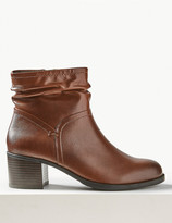 Thumbnail for your product : Marks and Spencer Wide Fit Leather Ruched Block Heel Ankle Boots