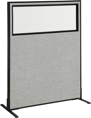 Global Industrial 48-1/4"W x 60"H Freestanding Office Partition Panel with Partial Window, Gray - 1.75"L x 48.25"W x 60"H