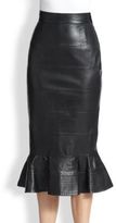 Thumbnail for your product : Oscar de la Renta Leather Flutter-Hem Skirt