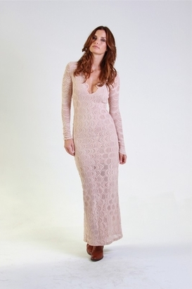 Nightcap Clothing Long Sleeve Deep V Victorian Gown in Nude