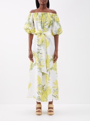 Zara Off-the-shoulder Floral-print Linen Dress