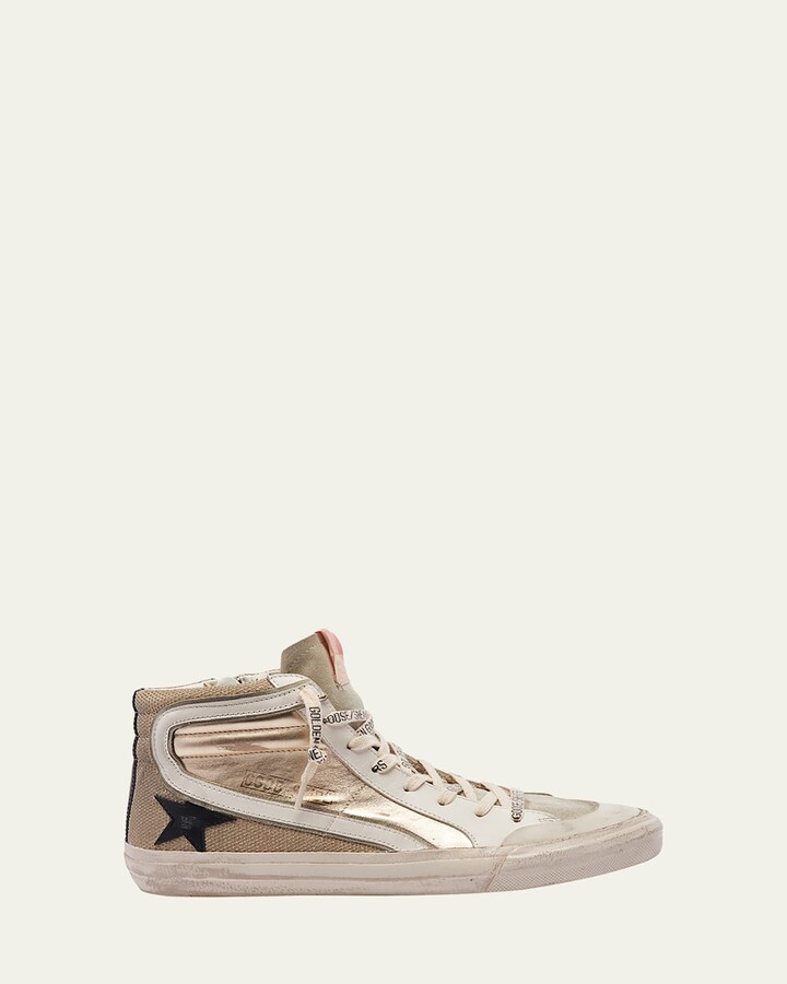 Golden Goose Slide Mid-Top Metallic Leather Sneakers