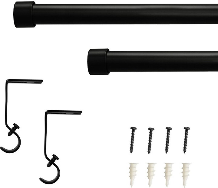 Bed Bath & Beyond Lumi Single Curtain Rod Brushed Nickel/ Black- End Cap finials 5/8" Dia. 28"-48" L - Matte Black