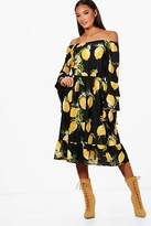 Thumbnail for your product : boohoo Womens Philly Lemon Off The Shoulder Ruffle Midi Dress