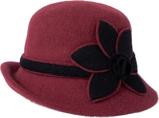 Jeff & Aimy Bowler Hat Women 1920s Vintage Wool Fall Cloche Ladies Winter Hat Church Derby Dress Party Bucket Hat Red