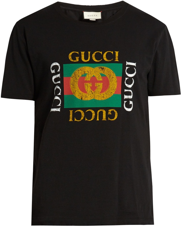 Gucci Distressed logo-print cotton T-shirt - ShopStyle Tees